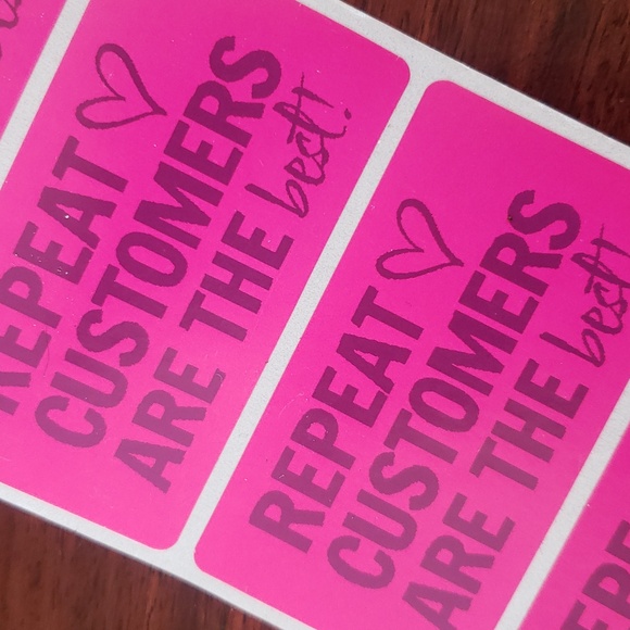 3/$15 THANK YOU STICKERS REPEAT CUSTOMERS ARE THE BEST Red Pink Mix Set of 60 - Picture 4 of 5